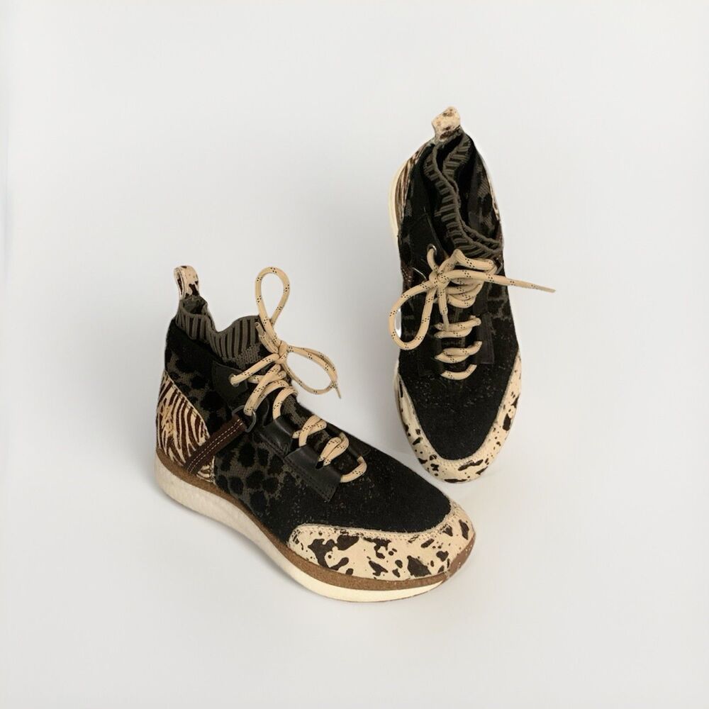 OTBT Sneakers Animal Print Mix Leather Hybrid Lace Up 10086 High Top Shoes 7.5